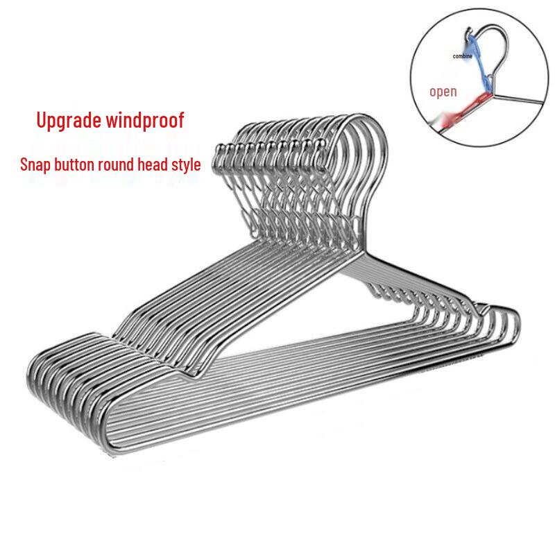 Di Rui En 304 Stainless Steel Anti-Slip Windproof Clothes Hangers, 10-Pack