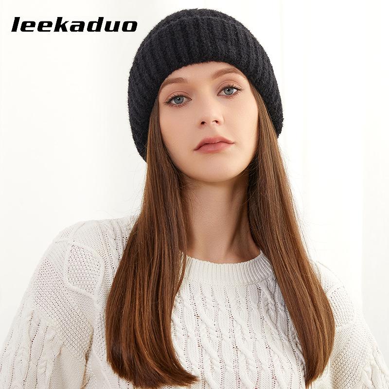 Wool Hat Autumn and Winter Outdoor Women's Knitted Hat Fashionable Women's Cold Hat Brimless Warm Thickened Knitted Hat