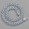 Unisex Hip Hop Cuban Chain Necklace with Blue and White Diamonds