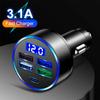 Car Charger 15.5W 4USB Type-C Digital Display Car Power Charger 5V 3.1A With Voltage Detection Multi-port Car Power Adapter