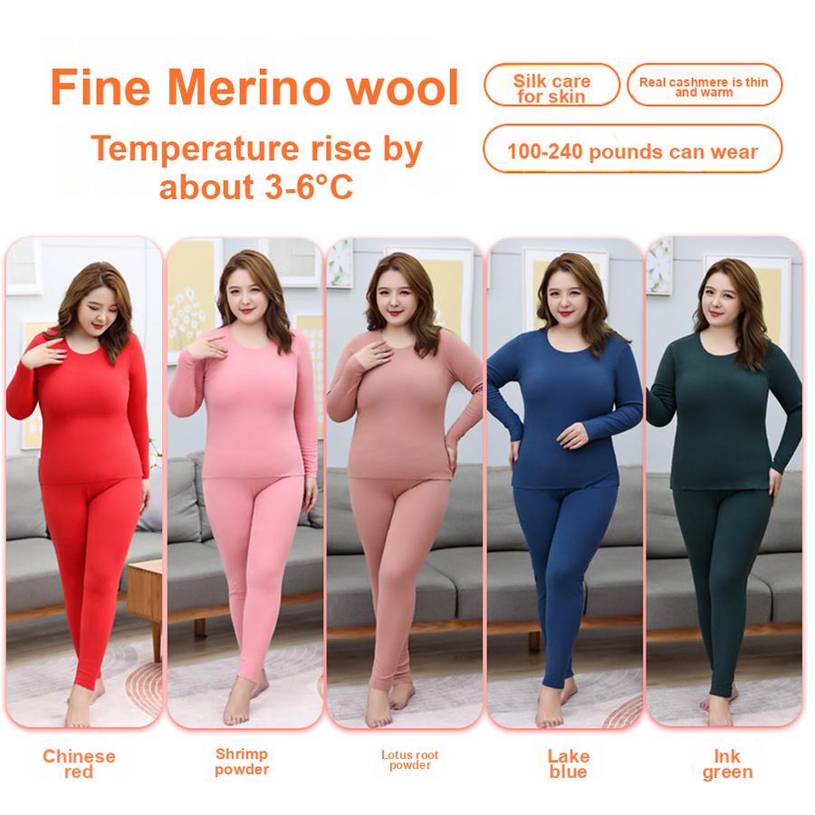 Plus Size Women's Fat MM Fleece Antibacterial Seamless Self-Heating Leggings Winter Set Thermal Underwear for Women