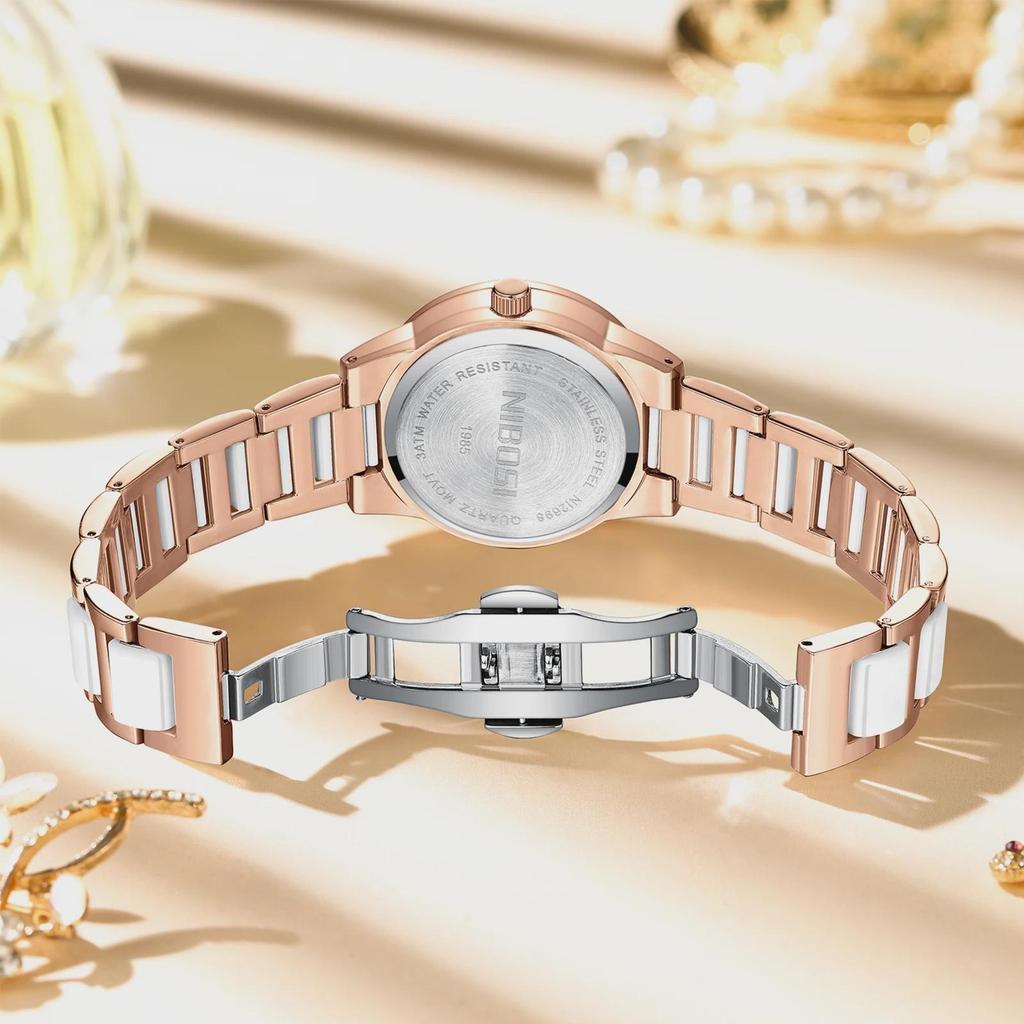 NIBOSI Woman Watch Stainless Steel Waterproof Luminous Elegant Ladies Wristwatch Luxury Diamond Dial Quartz Watch for Women