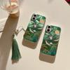 Gelukbringende INS Groen Berg Chinees Stijl Kraan Kwastje Hanger Telefoonhoesje voor iPhone 17 16 15 14 13 Pro Max Achterkant Telefoonhoes