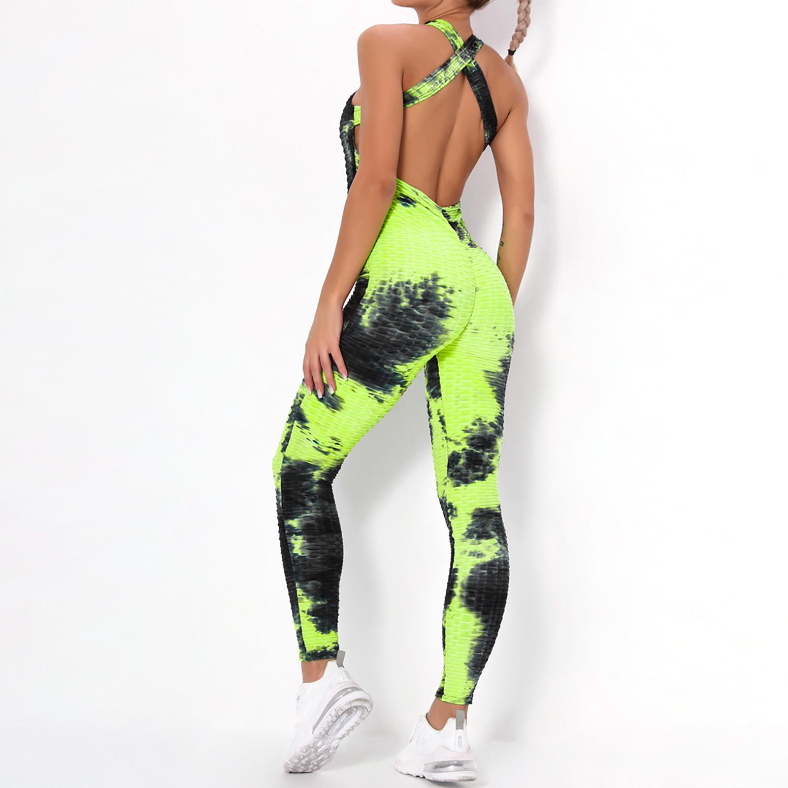 Women s Stitching Siamese Tie- Bubble Yoga Pants Ink Slim Hip-up Yoga Pants XL зелёный