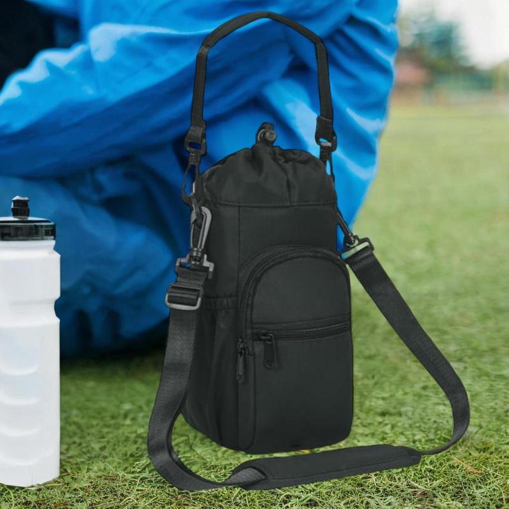 Water Bottle Carrier Adjustable Shoulder Strap for Men Women with Zipper Pocket Bag