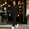 Men's Multi-Pocket Zip-Up Hooded Sweatshirt and Pants Set Athletic Tracksuit