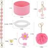 Straw Cap Silicone Insulated Cup Sleeve with Handheld Rope & Flower Pompon Pendant Set
