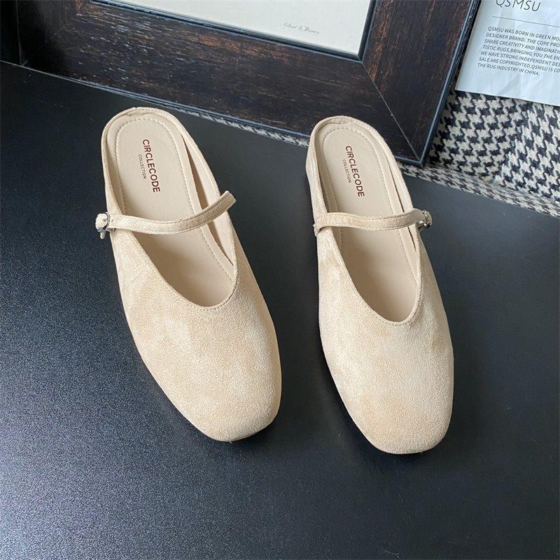 

Square head bag head inner height increase flat bottom super fire fashion national style low half slippers women s summer wear and muller shoes Ma 40
