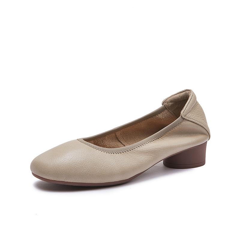 

Genuine Leather Women s Work Shoes Large-sized Single Shoes Round-toed Shallow-mouthed Thick-heeled Women s Leather Shoes 41 абрикосовый