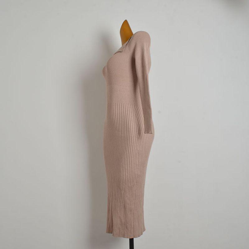 European and American Sexy Gyaru Long Slim fit Slimming Long sleeve V-neck Knitted dress Waist Hugging Sheath over the Knee Long dress Women