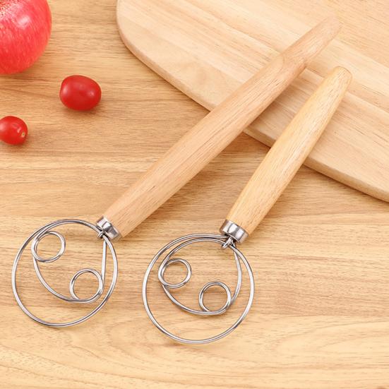 Wood Mixing Stick 13-Inch Double/Single Loop Whisk for Eggs Flour & Dough Blending Handcrafted Kitchen Utensil for Baking & Cooking
