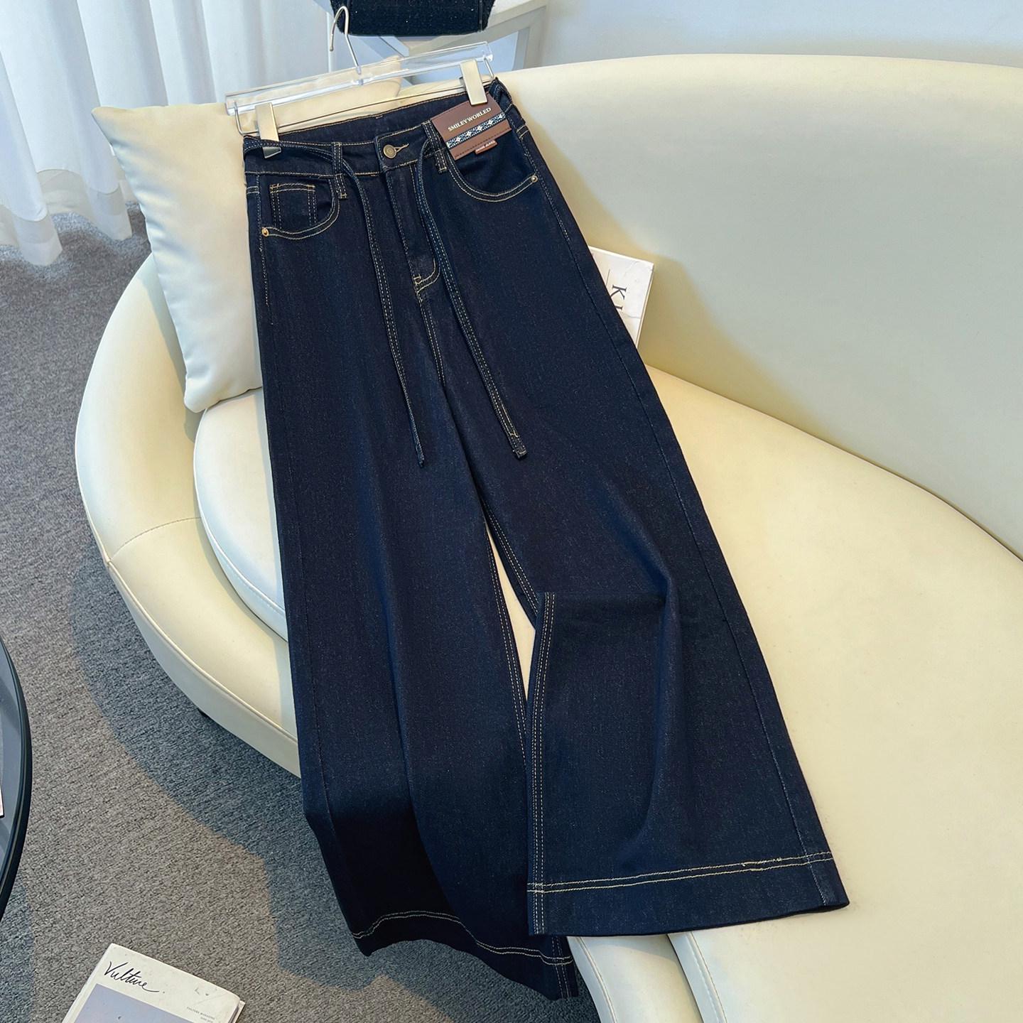 

Women s 2026 Spring/Autumn Lace-Up High-Waisted Wide-Leg Jeans - Cropped Bestseller for Petites 3XL 31 (Recommended 136-145 jin) темно-синий