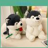 Cute Cartoon Handheld Rose Husky Plush Stuffed Toy Pillow For Bedroom And Lounge Use