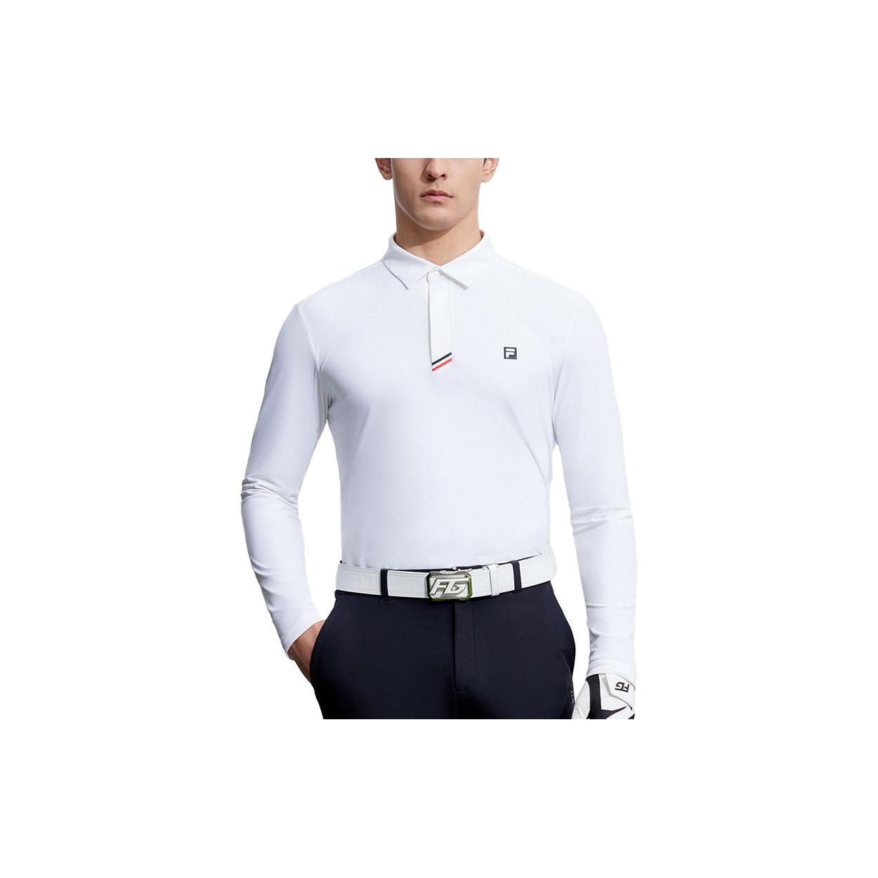 

FILA Solid Color Golf Knit Long Sleeve Polo Shirt Men tops Jade-White A11M345206F-WT L