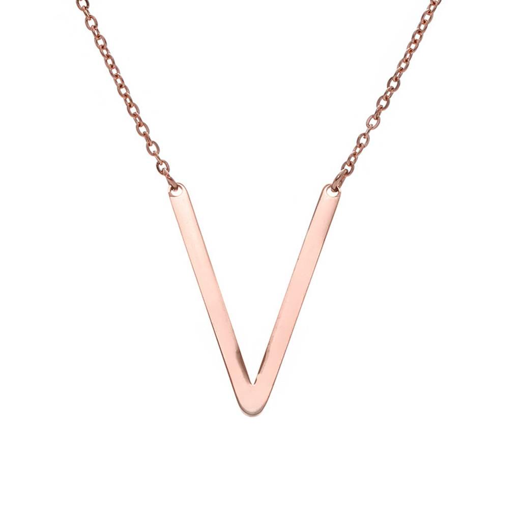 Alphabet Necklace Rose Plated Initial Letter Alphabet A - Z Choker Pendant