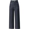 Women's Dark Blue High-Waisted Wide-Leg Jeans, Summer 2024 Loose Fit, Lightweight Eight-Point Pants for Middle-Aged Moms.