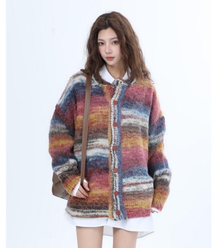Men's Retro Gradient Color Block Cardigan - Trendy Autumn/Winter Knitwear