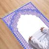 Tapis de prière islamique Bleu Or Traditionnel Motif Floral Tapis Musulman avec Pompons pour la Salah