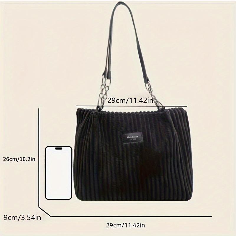 An Elegant Corduroy Handbag for Women,Featuring A Chain Shoulder Strap,Spacious Design,Perfect for Daily Commuting,with A Polyester Lining,Zip Closure