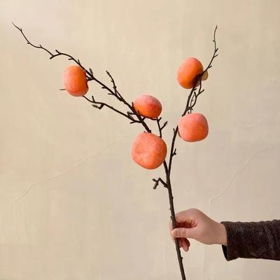 3/5/7 Heads Artificial Persimmon Branch Handmade Realistic Simulation Persimmon Fruit Elegant Foam Artificial Fruits Branches