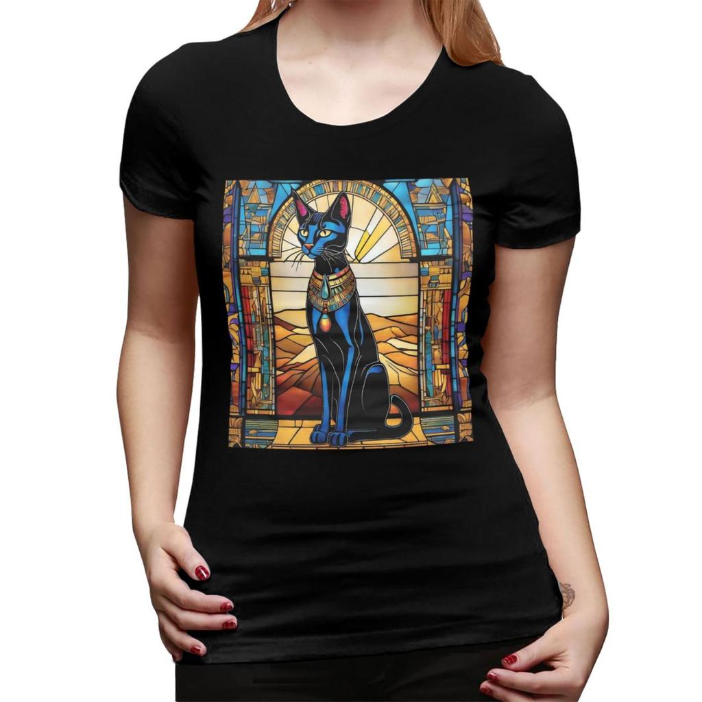 Egyptian Cat TShirt for Women Crew Neck Streetwear T Shirts Womens Short Sleeve Summer Clothes Tops