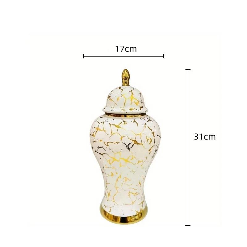 Gold Marble General Jar Porcelain Bottle Ginger Jar Ceramic Storage Tank White Gold Vase Flower Vase Home Decoration Accessories