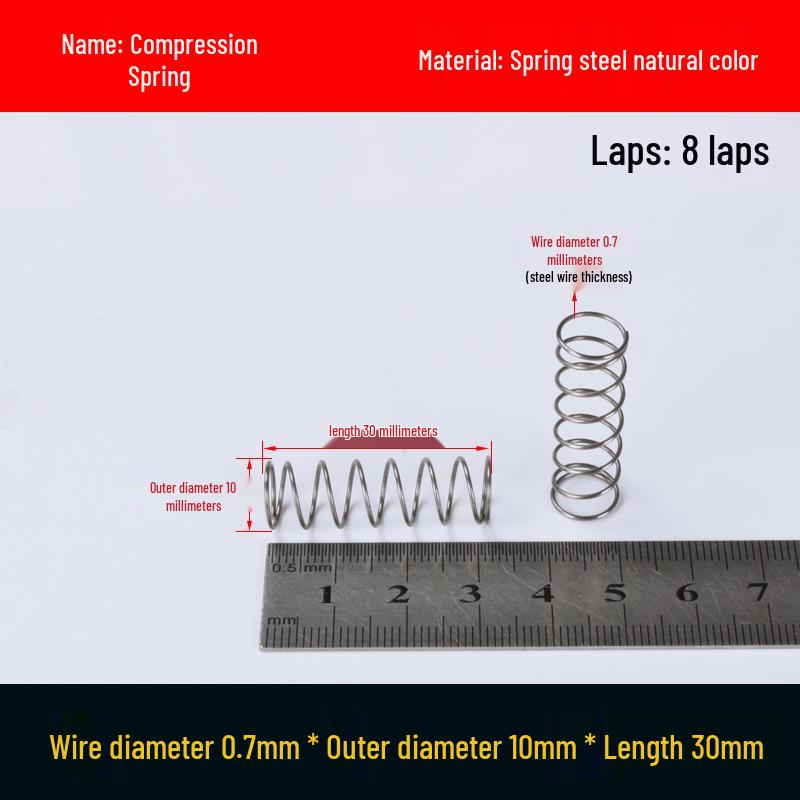 Druckfeder mit Rückstellfunktion aus Federstahl, 0,7 mm Drahtdurchmesser, 8-12 mm Außendurchmesser