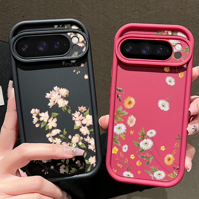 Simple Floral Print TPU Soft Solid Color Phone Case For Google Pixel 9 Pro XL 8 Pro 8A Lens Protection Shockproof Matte Bumper Cover