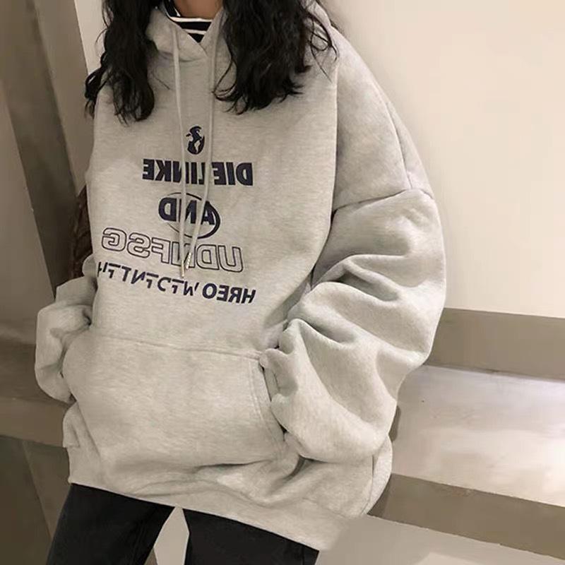 2026 New Autumn/Winter Women's Plus Velvet Thick Hoodie - Trendy, Loose-Lettering, Lazy Style Jacket.