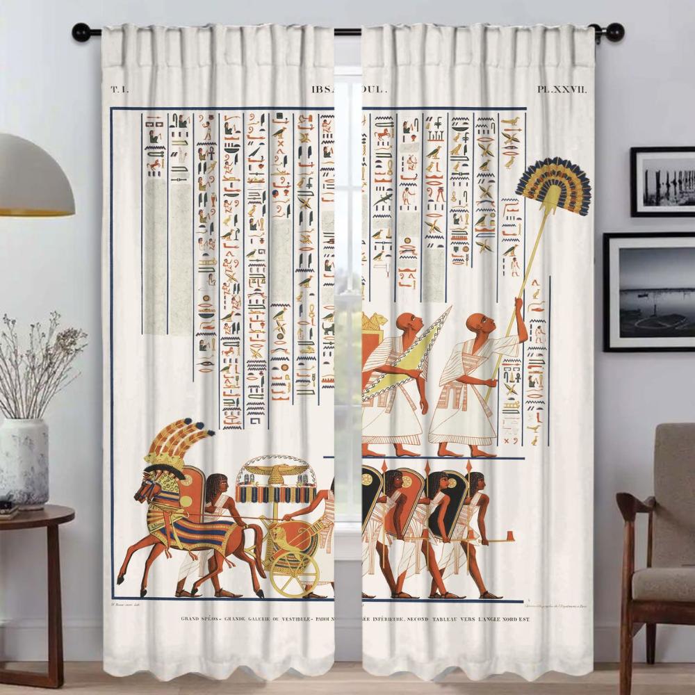 Egipskie Kamienne Statuetki Eleganckie Zasłony Pokojowe 2 Sztuki Zasłona do Salonu Domowe Zasłony Wewnętrzne na Kamerę Tiul do Sypialni