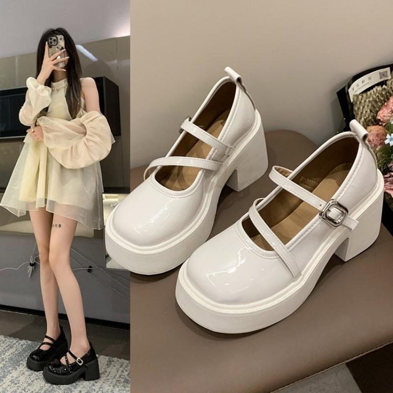 Modă Retro Cataramă Glezna Platformă Pompe Femei Stil Japonez Piele Lacuită Pantofi Mary Jane Femeie Punk Tocuri Groase Pantofi Lolita Mujer