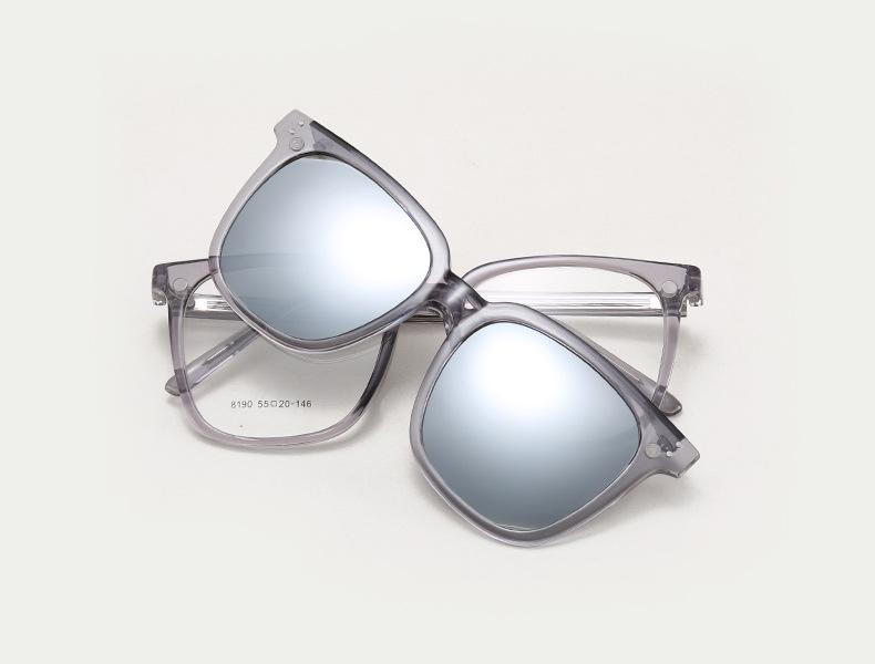 8190 Lunettes de soleil magnétiques polarisées à clipser, Monture de lunettes de prescription pour hommes et femmes - Lunettes de soleil de conduite carrées tendance.