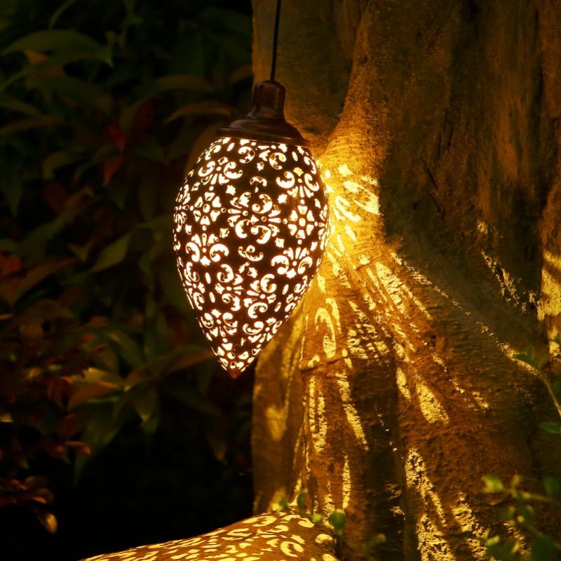 Outdoor Water Drop Shaped Solar Projection Light Waterproof Hollowed-Out For Garden Patio Stair Fence Street Landscape Balcony