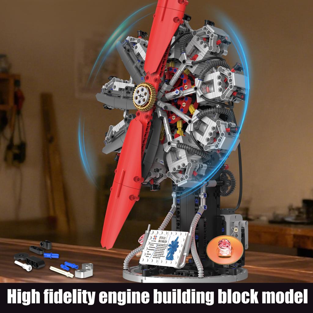 Moc 1100 Teile 360 Grad drehend 9-Zylinder Sternförmiges Motor Modell LED Baustein Kinder DIY Puzzle Spielzeug Geschenk