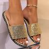Módní 2024 Nové dámské ploché plážové pantofle s třpytivými letními pantoflemi pro ženy, sandály, venkovní boty, luxusní designové, plus size