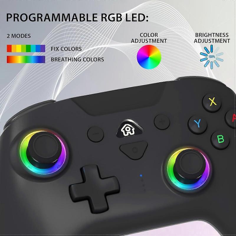 Wireless Controller Oled for Switch  Gamepad Bluetooth Controller with LED, Vibrating Ant 6-Axis Gyroscope - Black