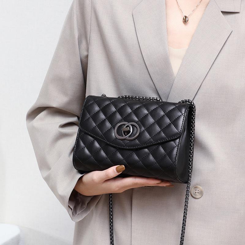 All-match New Genuine Leather Small Fragrance Diamond Chain Bag Fashionable Shoulder Bag Crossbody Bag