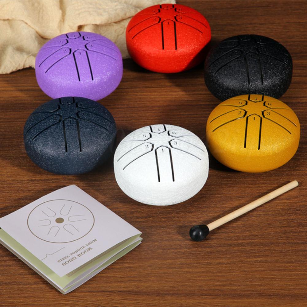 3 Inch Percussion Steel Tongue Drum Glucopon Music Drums 6-Tone Hang Drum Percussion Musical Instrument Mini Handpan Drum Gift