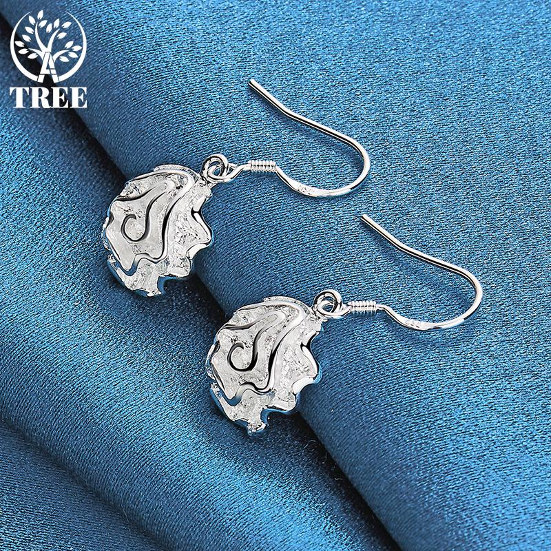 925 Sterling Silver Rose Flower Drop Earrings Jewelry