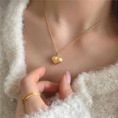 New Korean 925 Sterling Silver Necklace Ins Brushed Heart Necklace Minimalist Necklace