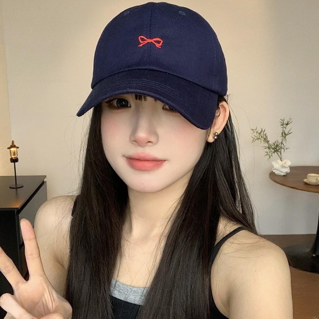 Chic Navy Blue Cotton Cap With Adorable Bow For Women Perfect For All Seasons