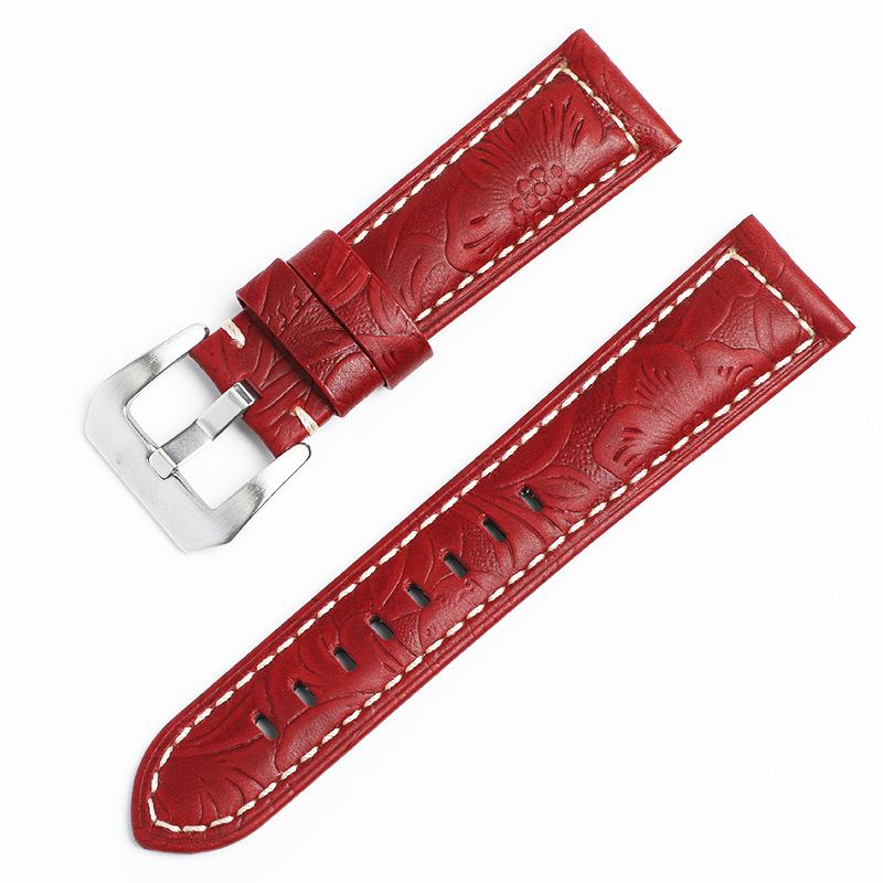 Vintage Crazy Horse Genuine Leather Watch Strap 22mm, Embossed Top Layer Cowhide Sport Band for Panerai