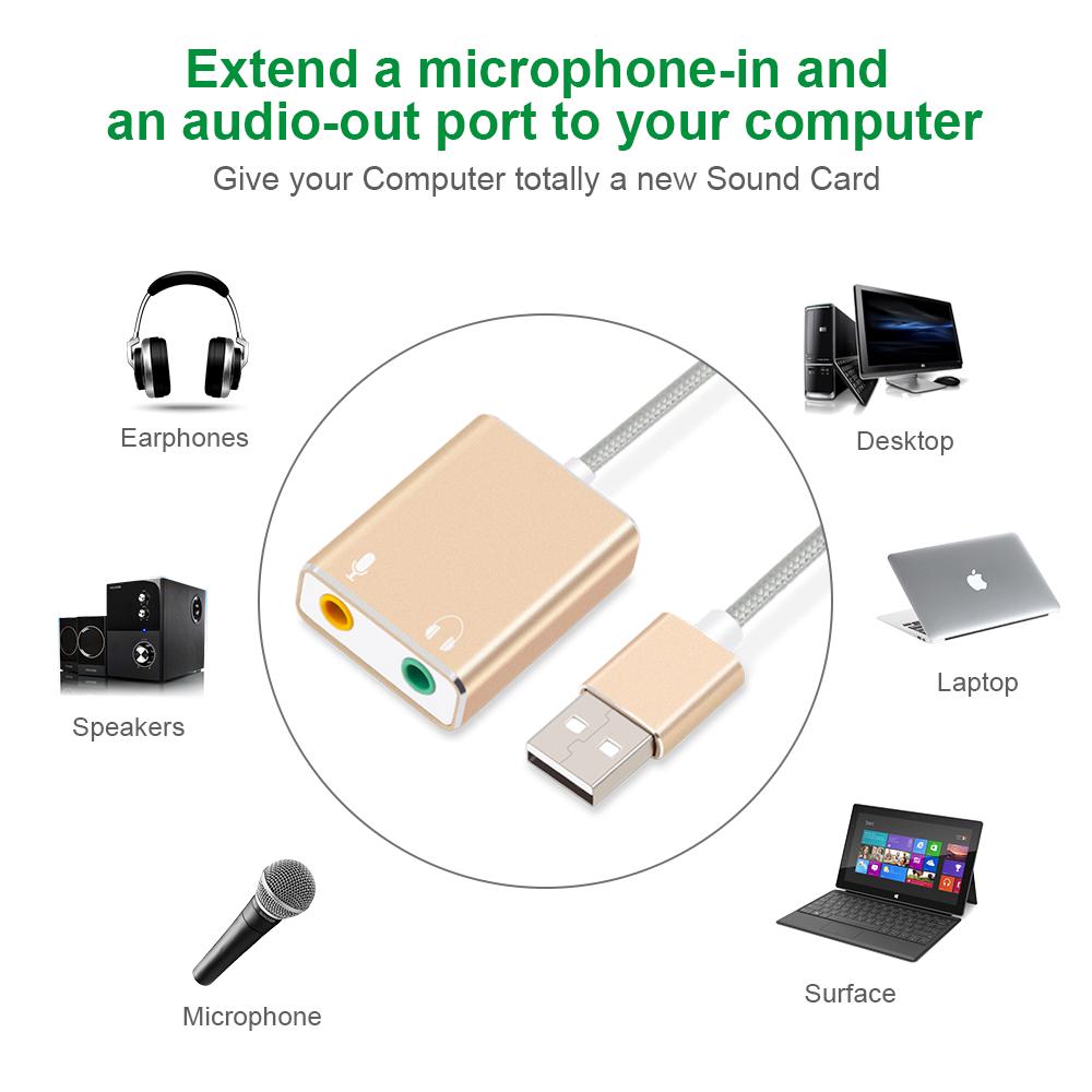GOOJODOQ 7,1 tarjeta de sonido USB externa Jack 3,5mm Adaptador de Audio USB auricular micrófono tarjeta de sonido para Macbook ordenador portátil PC ZH