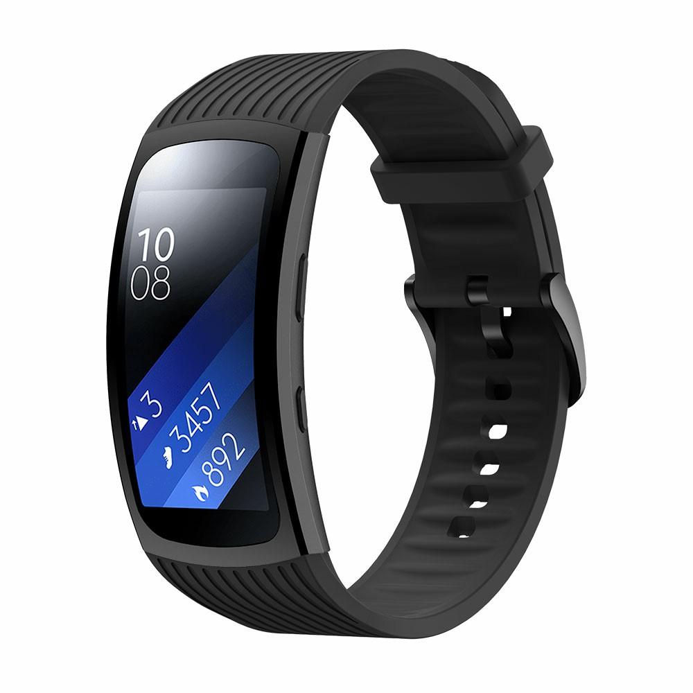 

Vertical Stripes Grain Silicone Smart Watch Band Replacement [Large Size] for Samsung Galaxy Gear Fit2 pro Black