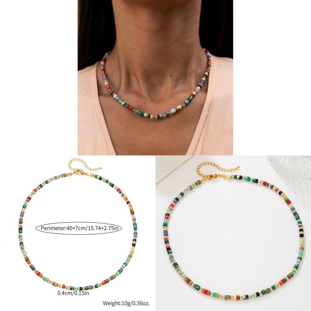 Geometric Style Statement Necklace With Natural Gemstone Beads For Women