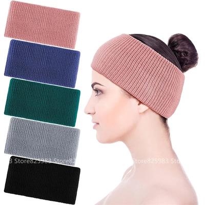 Nye ribbestrikkede elastiske brede pannebånd for kvinner Jenter Varm turban hodeinnpakning Solid mykt tykt hårbånd Hårtilbehør