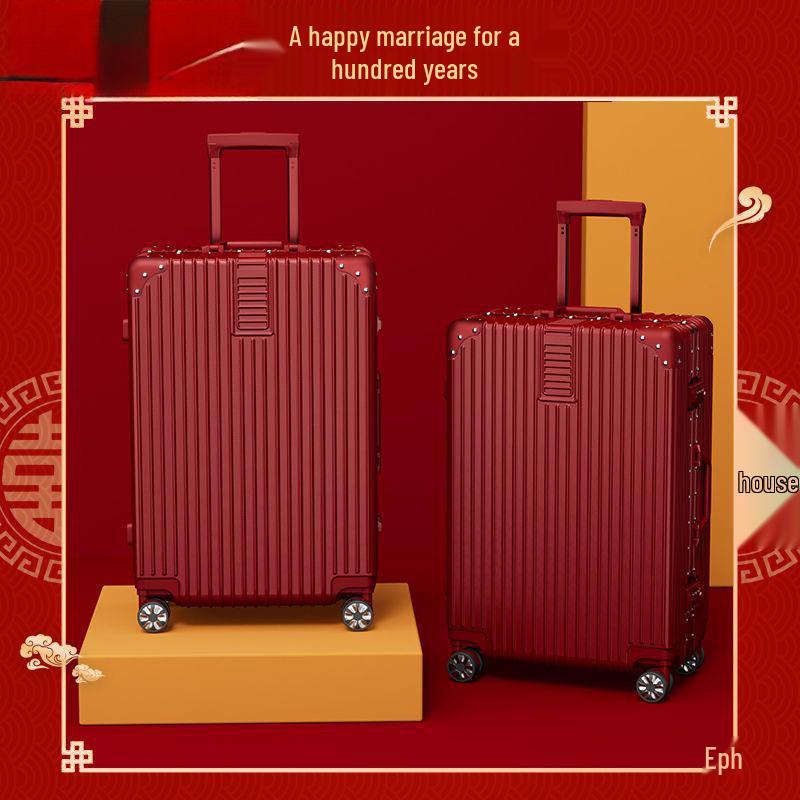 Roter Hochzeitskoffer: Trolley-Koffer mit Passwort für die Aussteuer der Frau