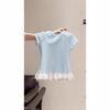 Sweet wind white lace splicing round neck short-sleeved T-shirt women's summer new Korean version slim-fitting versatile and thin top