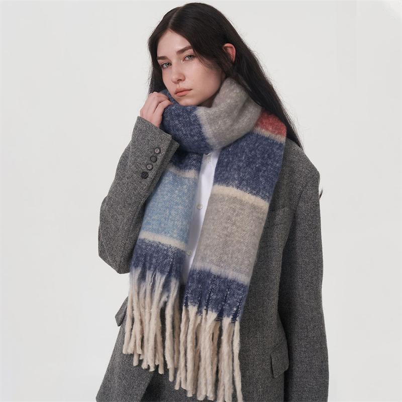 Cashmere Feeling Plaid Scarf Women Winter Thicken Warm Big Shawl Pashmina Tassel Scarves Soft Blanket Bandana Thick Muffler