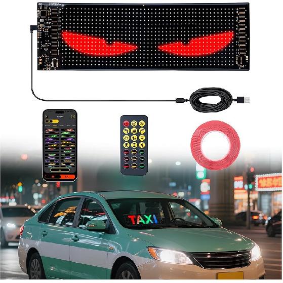 14.7"X3.6" LED Eyes For Car Windshield - Devil Eyes Light Strips With Dynamic Patterns, APP/Remote Control, IP68 Waterproof, USB-Powered For